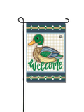 green and blue gingham mallard garden flag