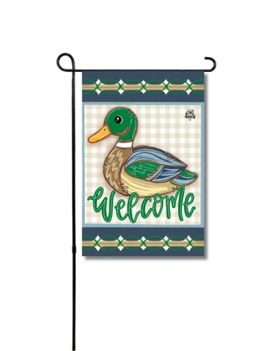 green and blue gingham mallard garden flag