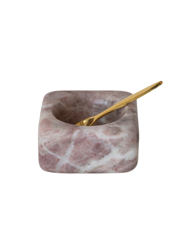 Marble Bowl With Brass Spoon Set