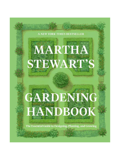 Book cover of 'Martha Stewart's Gardening Handbook' with a green background and garden design.