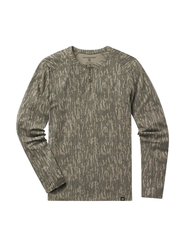 Tree Bark camo Long sleeve 3 button top for men 