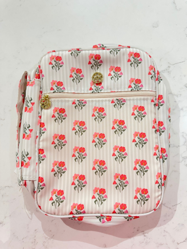 pink floral and taupe striped bible cover