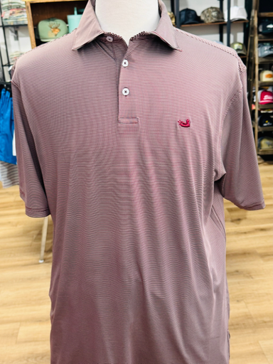 Meadowood Stripe Bermuda Performance Polo in Maroon & Gray By Southern Marsh co