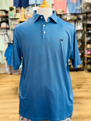 Meadowood Stripe Bermuda Performance Polo in Navy & French Blue By Southern Marsh co