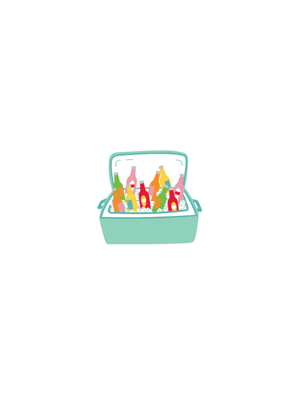 teal cooler attachment with colorful bottles on a white background