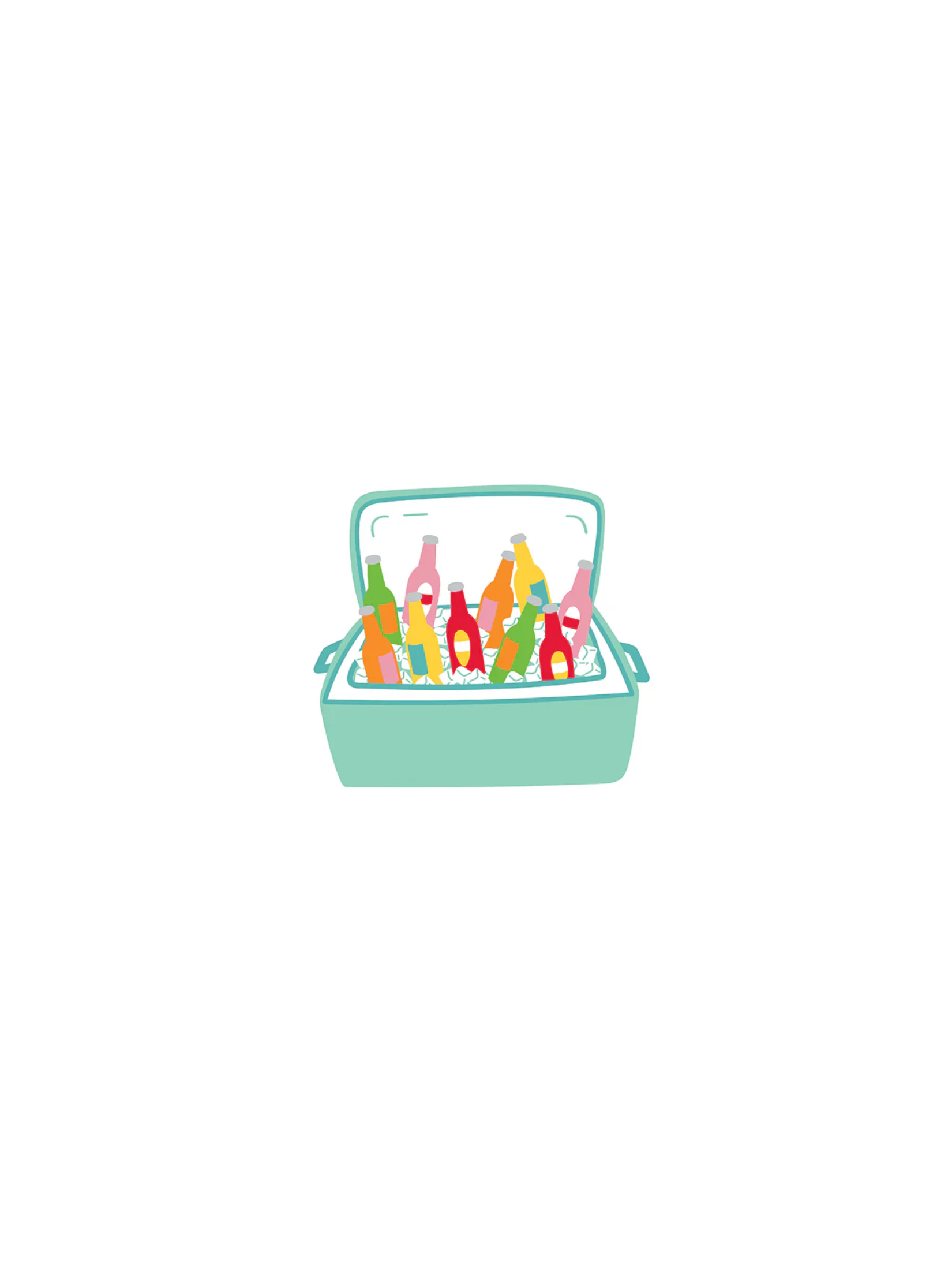 teal cooler attachment with colorful bottles on a white background