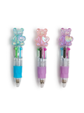 Three retractable pens with translucent teddy bear caps.