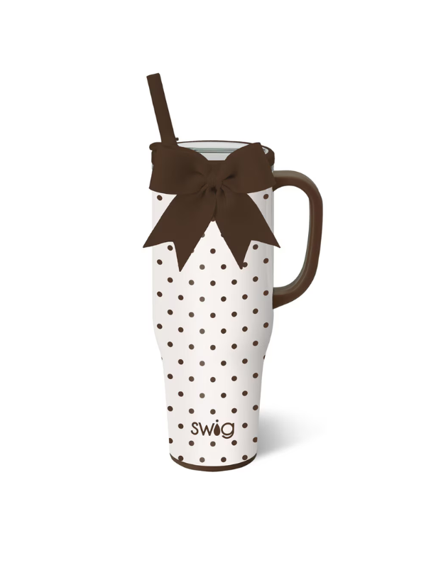 brown polka dot no leak travel mug 
