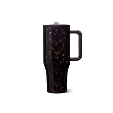 Tortoise shell tumbler with a handle and straw