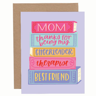 mothers day card with a stack of books 