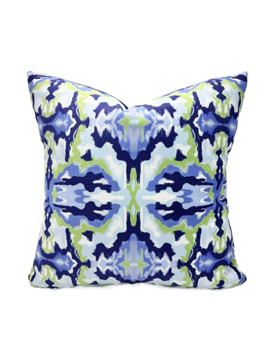 Decorative pillow with blue and green abstract pattern