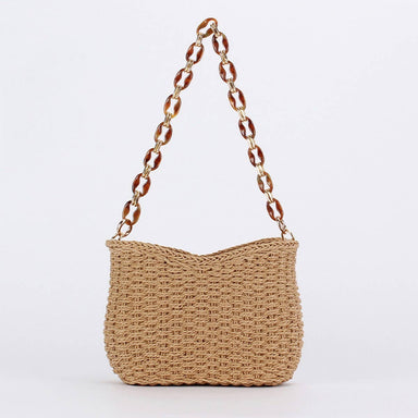 Woven handbag with a Resin chain handle 
