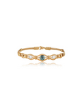 Gold wire bracelet with pearls and a center colorful stone by Ronaldo 