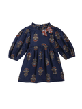 Navy Floral Bow Neck Dress 