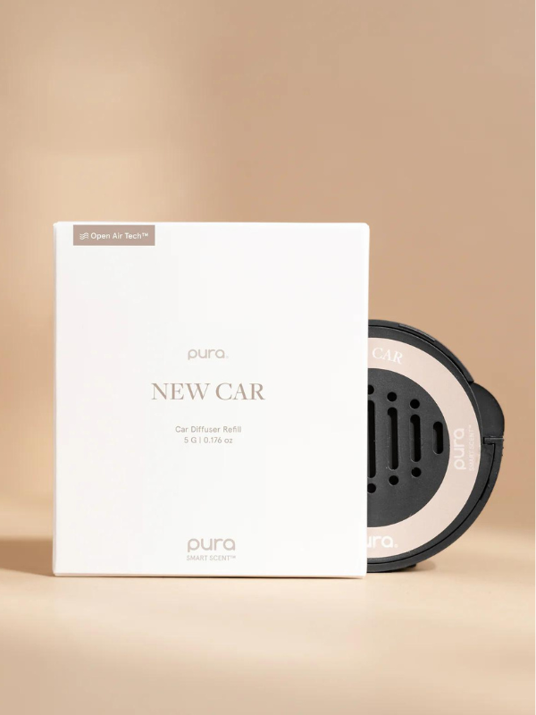 Car pura refill with notes of citrus accords, lavandin, Italian lemons, pineapple, rose, geranium, soft leather, sandalwood, and sheer musk