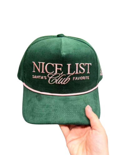 green and pink Nice List Club Corduroy Hat