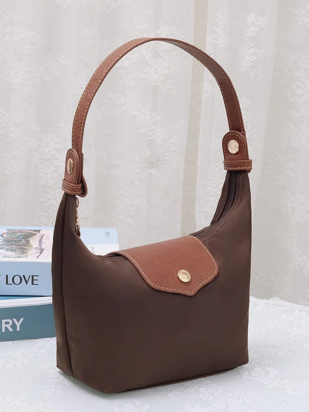 Nora Nylon handled Bag in Coffee