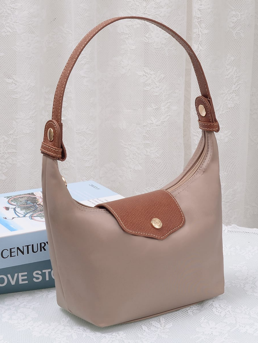 Nora Nylon handled Bag in Taupe