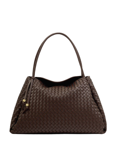 Nova Hand Woven Large Shoulder Bag with tassel in Chocolate By Katie Loxton