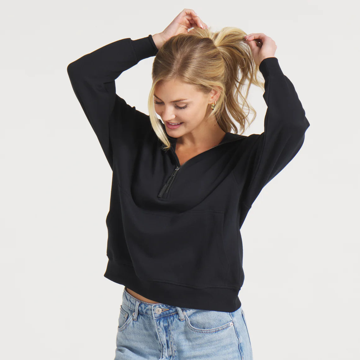 Angie Active Half Zip Hoodie in Black by Southern Marsh