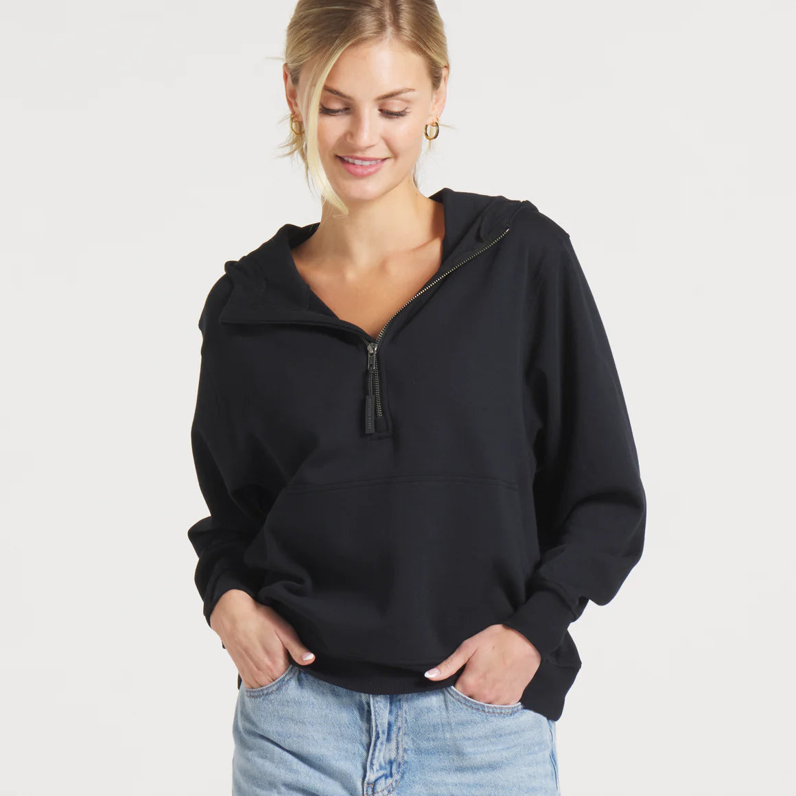 Angie Active Half Zip Hoodie in Black by Southern Marsh