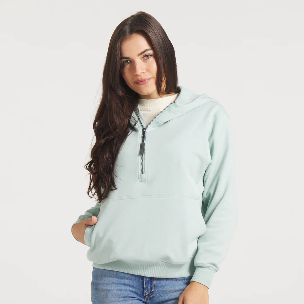 Angie Active Half Zip Hoodie in Seafoam by Southern Marsh