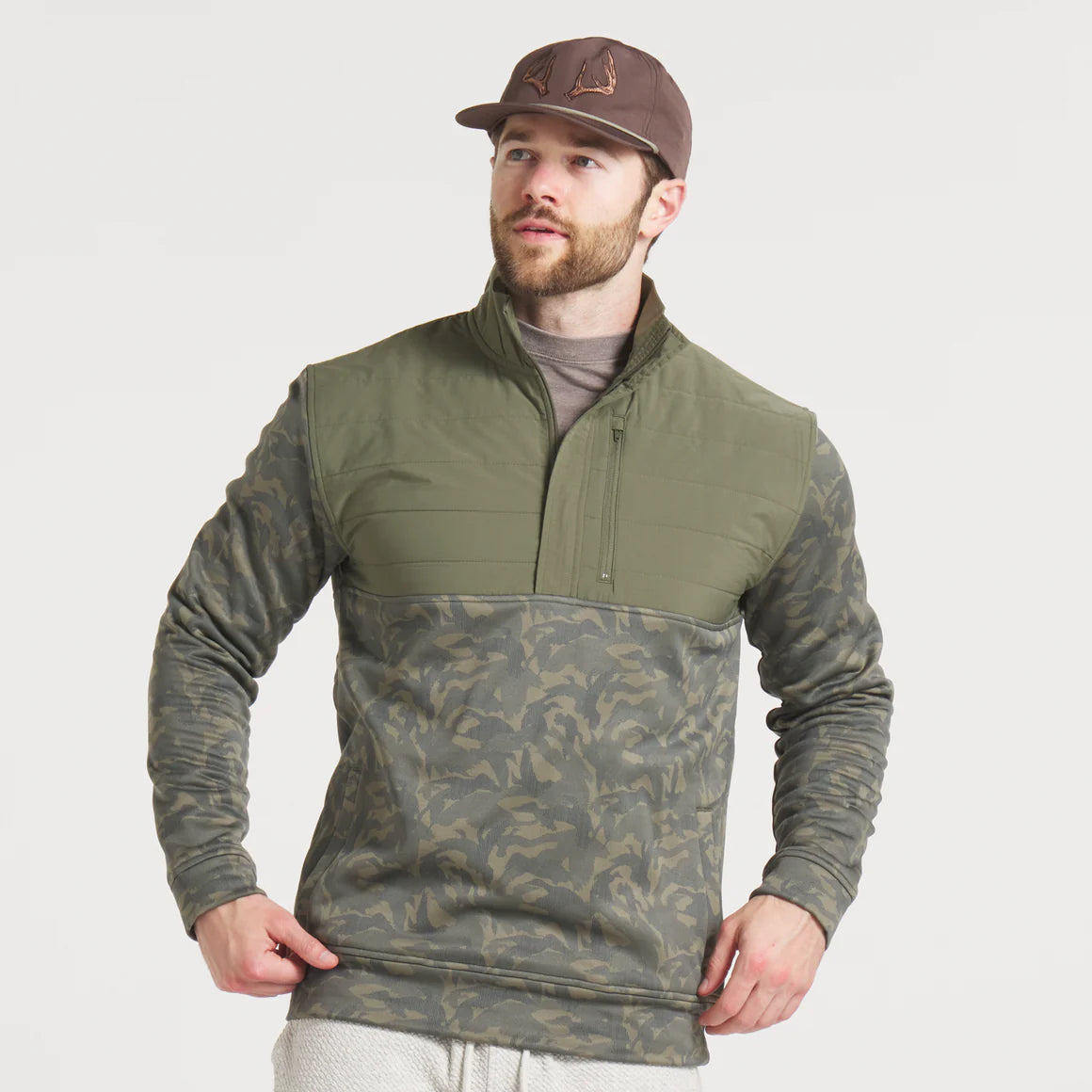 Harris Duck Camo Stretch Pullover in Dark Olive by Southern Marsh