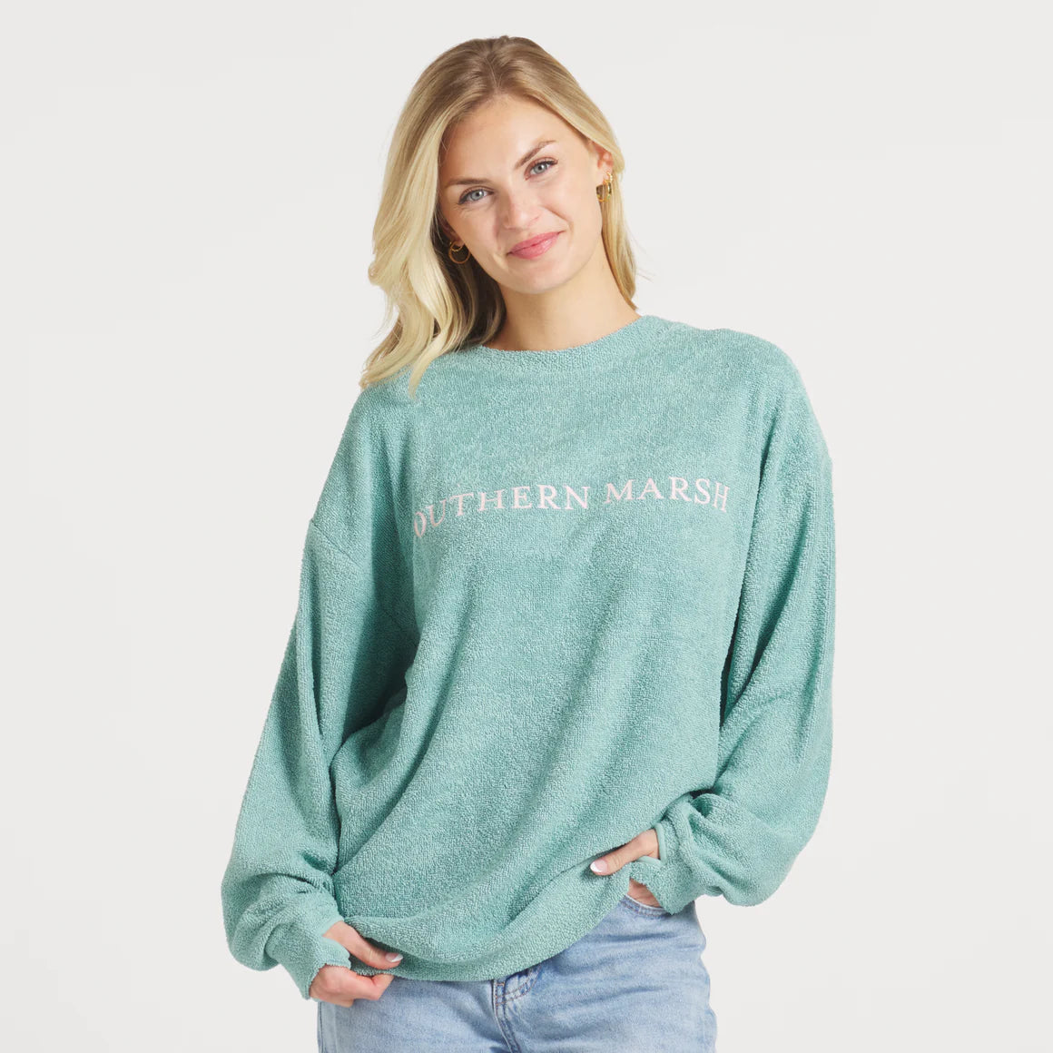 The Sunday Morning Sweater in Washed Kelly Green by Southern Marsh