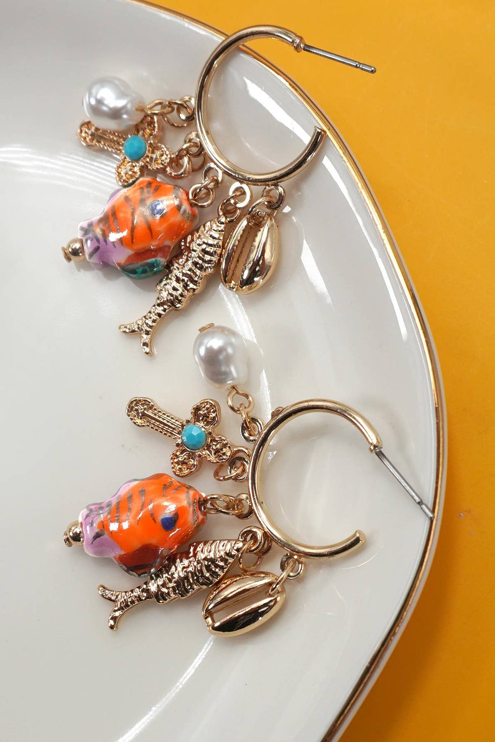 Ocean Charm Gold Hoops fish