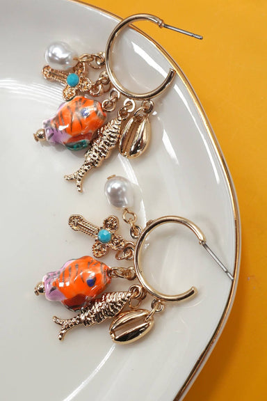 Ocean Charm Gold Hoops fish