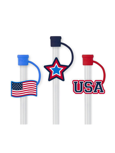 plastic straw toppers with USA and flag on them 