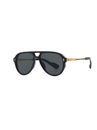 Black Aviator sunglasses with gold hardware 