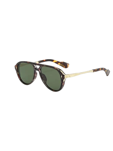 Tortoiseshell aviator sunglasses with gold hardware 