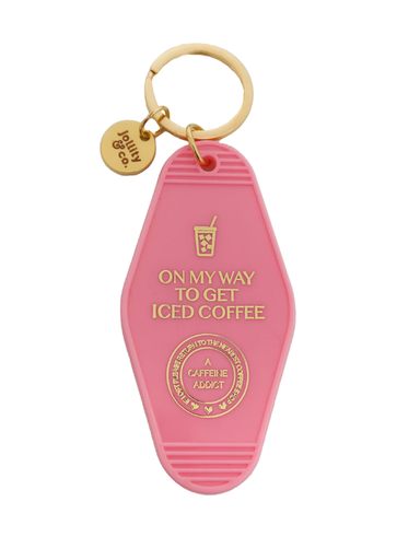 pink on my way to get coffee keychain