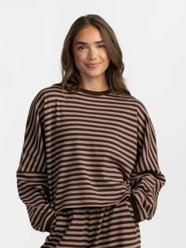 Tan and brown striped long sleeve top 