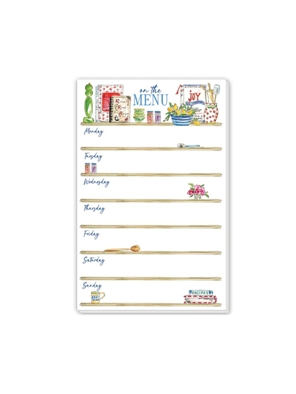 Weekly menu planner with icons for each day of the week 