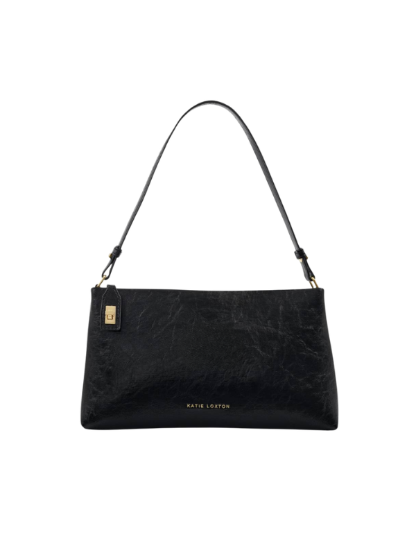 Orin Twist Lock Small Shoulder Bag in Black leather By Katie Loxton