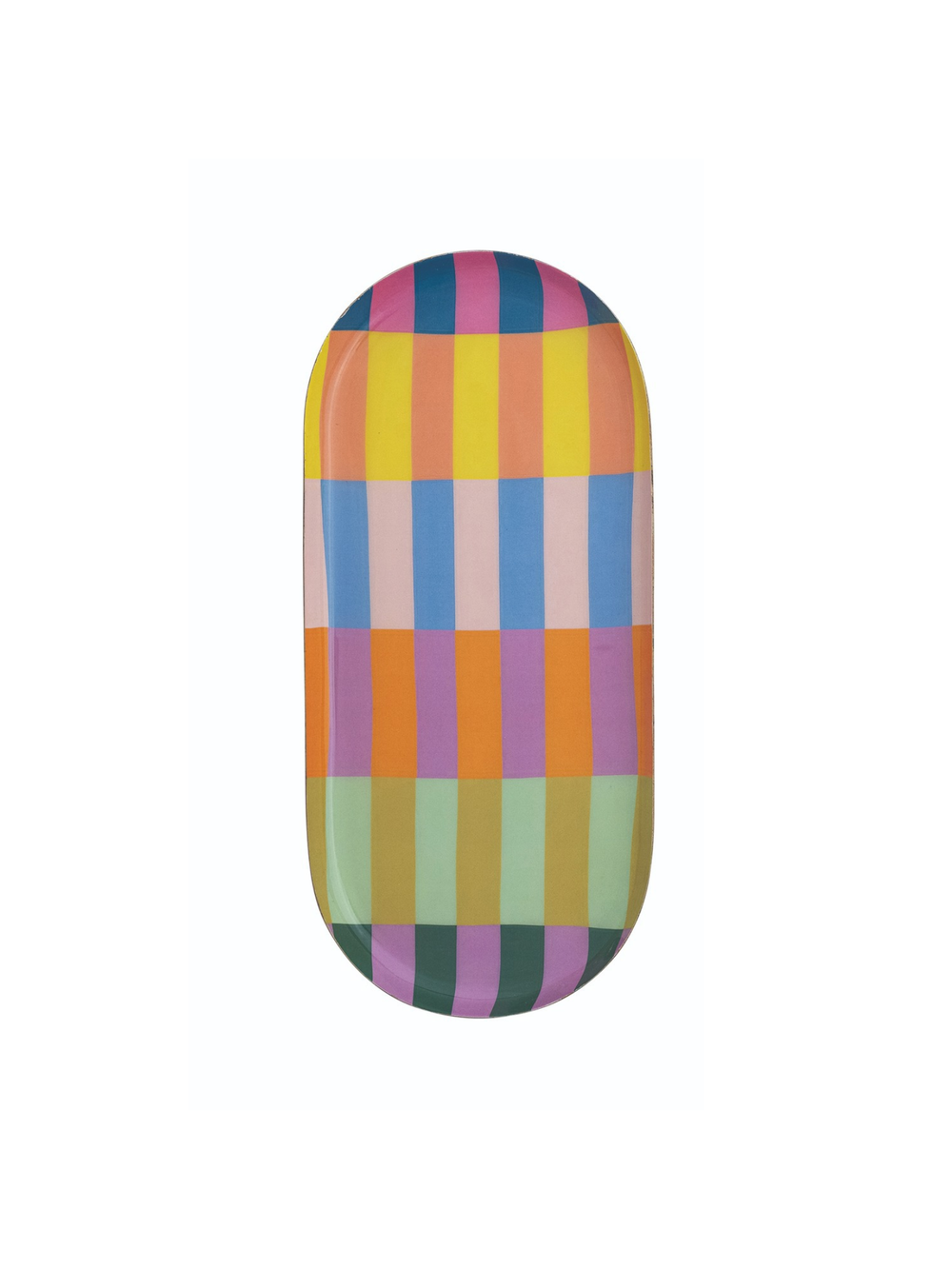 Oval Enameled Tray with Colorful Stripes 