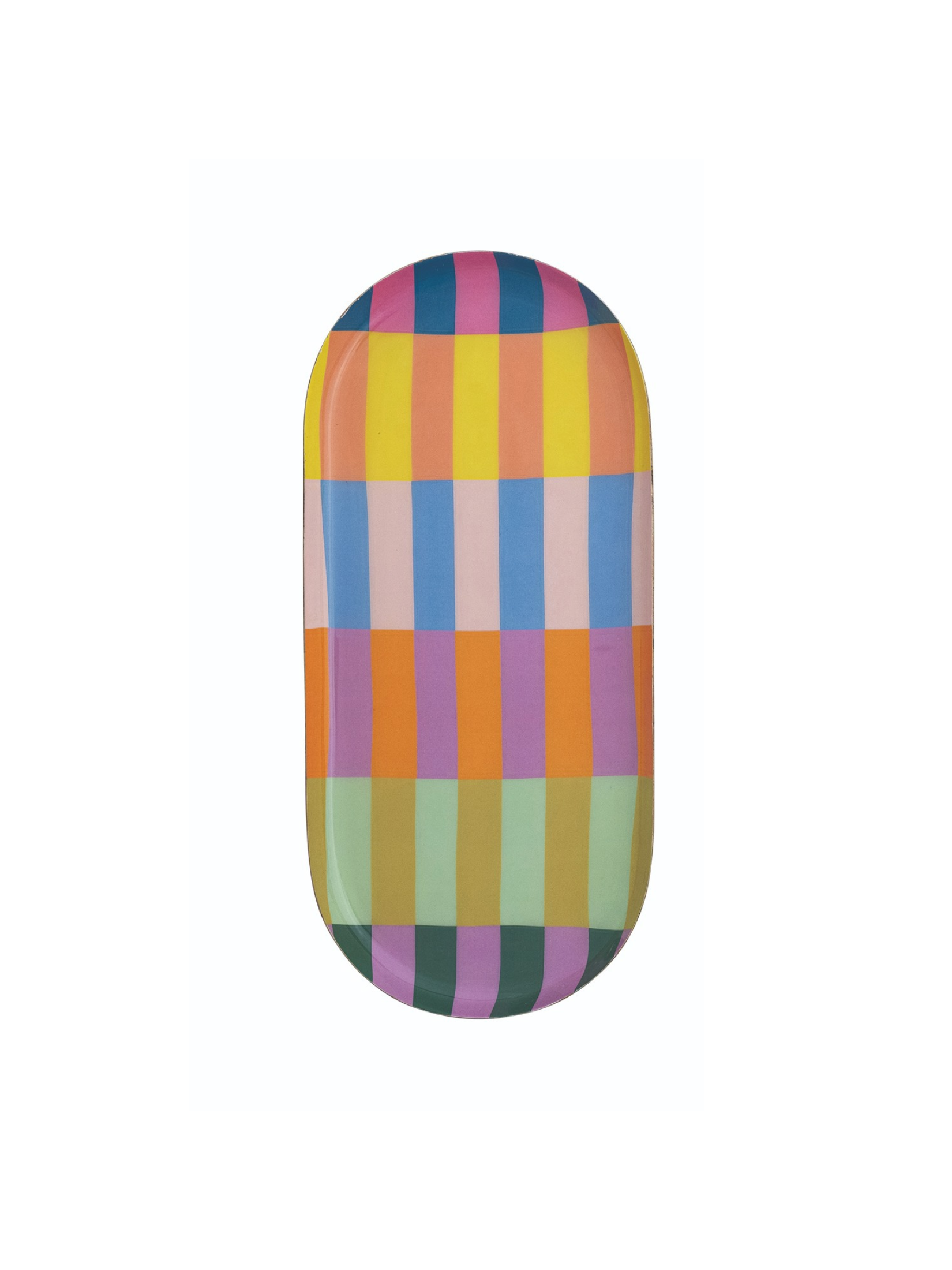 Oval Enameled Tray with Colorful Stripes 
