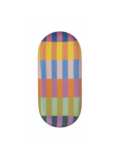 Oval Enameled Tray with Colorful Stripes 