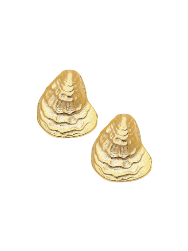 Gold oyster stud earrings by susan shaw 