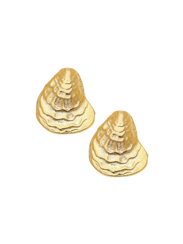 Gold oyster stud earrings by susan shaw 