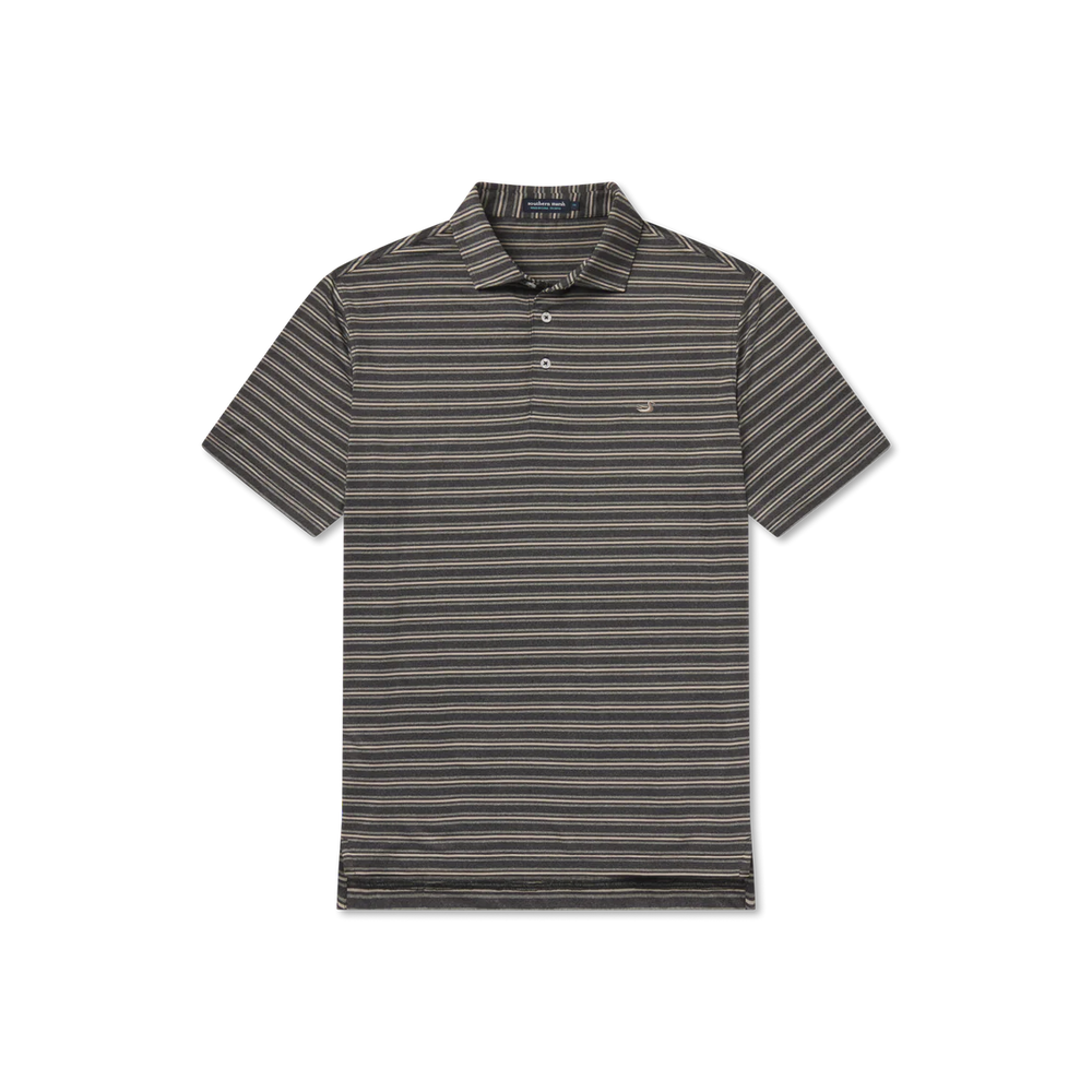 Maybourne Featherlight Stripe Polo in Charcoal & Midnight Gray