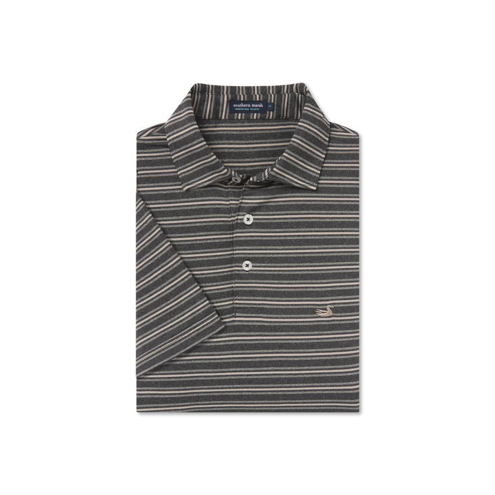 Maybourne Featherlight Stripe Polo in Charcoal & Midnight Gray