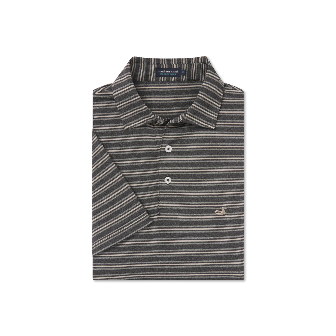 Maybourne Featherlight Stripe Polo in Charcoal & Midnight Gray