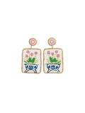 square beaded mahjong earring