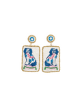 square beaded blue dog earrings 