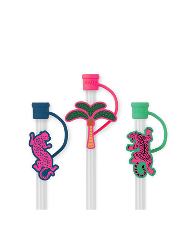 plastic straw toppers tigers and palm tree