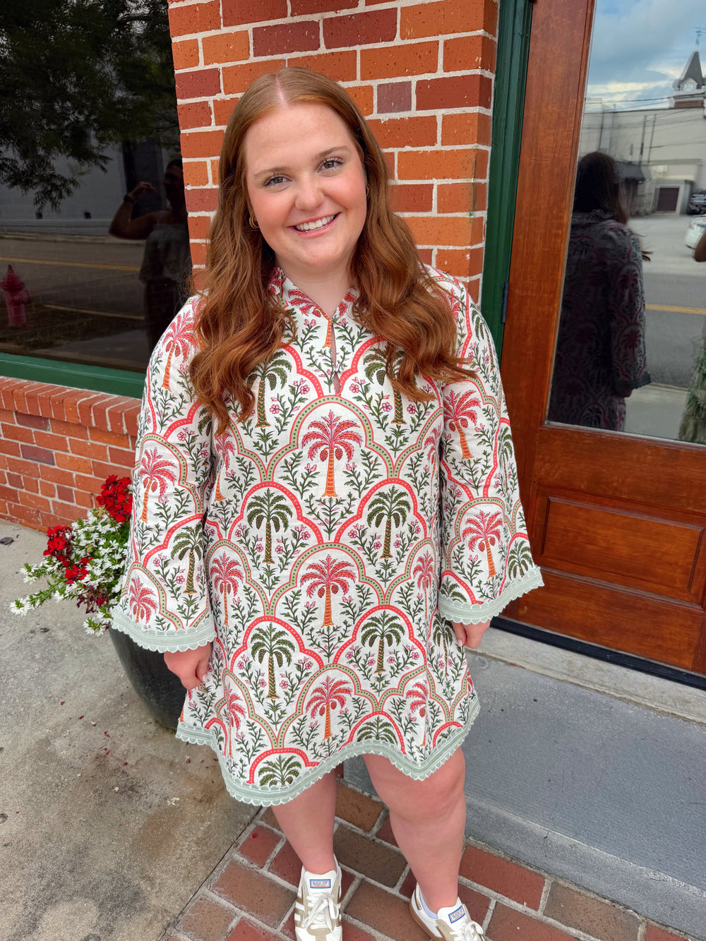 palm tree printed mini dress