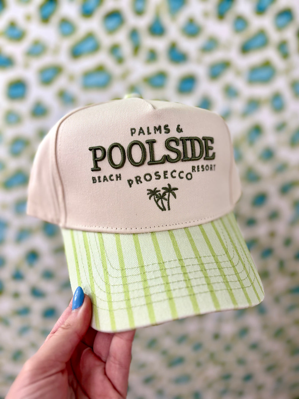 Palms & Poolside Vintage Stripe Trucker Hat lime green detail trendy cap beach spring break